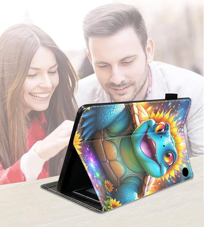Case for Amazon Fire HD 10/HD 10 Plus Tablet 10.1 (13th/11th Generation 2023/2021 Release) Slim PU Leather Cover with Card Slot &amp Auto Wake/Sleep Cute Baby Turtle