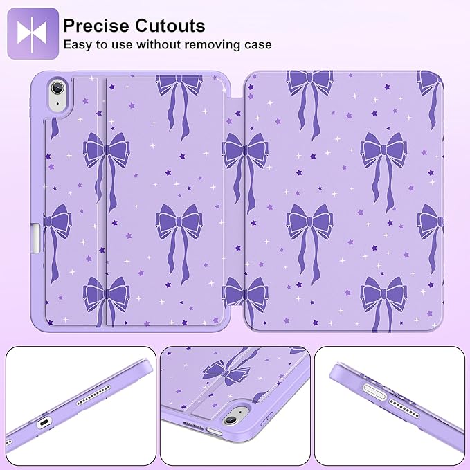 Supveco Case for iPad (A16) 11th Generation 11 inch (2025)iPad 10th Generation 10.9 inch (2022) with Pencil HolderPremium Folio Stand Case with Soft TPU Back CoverAuto Wake/Sleep-Lilac Bows