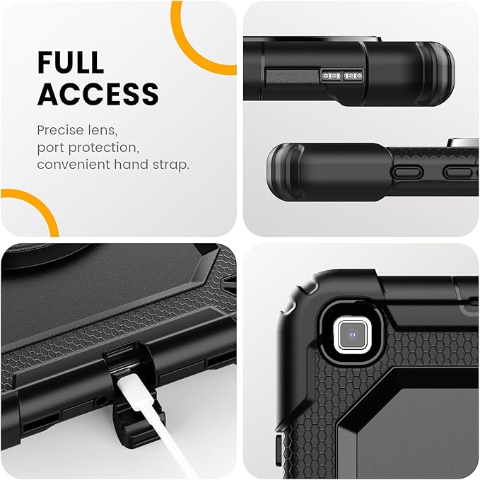 Timecity Case for Samsung Galaxy Tab A 8.0 2019 SM-T290/ T295/ T297 Full-Body Protective Case with Screen Protector Swivel Stand/Handle Shoulder Strap Case for Kids Students Black
