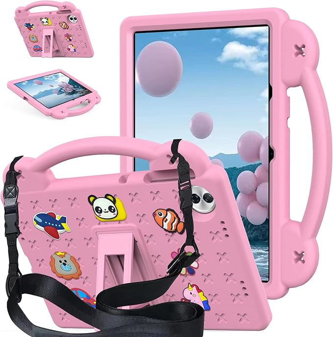 Compatible with Honor Pad 10 2025 12.1 inch Tablet Case Kids Friendly Universal Lightweight Shockproof Protective Case with Shoulder Strap &amp Stand Handle Pink