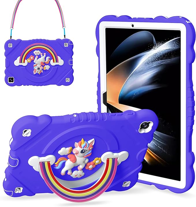 XZC Case for Samsung Galaxy Tab A9+/ A9 Plus Case 11 2023 (SM-X210/X216/X218) Unicorn Heavy Duty Shockproof Protective Case with Stand/Shoulder Strap for Kids Girls Women (Purple)