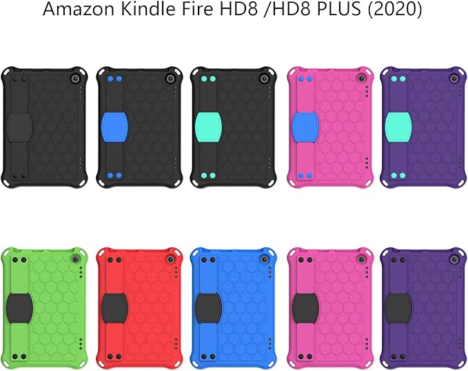 Bumper Case for Fire HD 8/Plus 10th Gen (2020 Only) Techcircle Shockproof Hand Belt Stand Cover Kids EVA Foam Honeycomb Protective Case with Shoulder Strap Handle Light Cover Purple