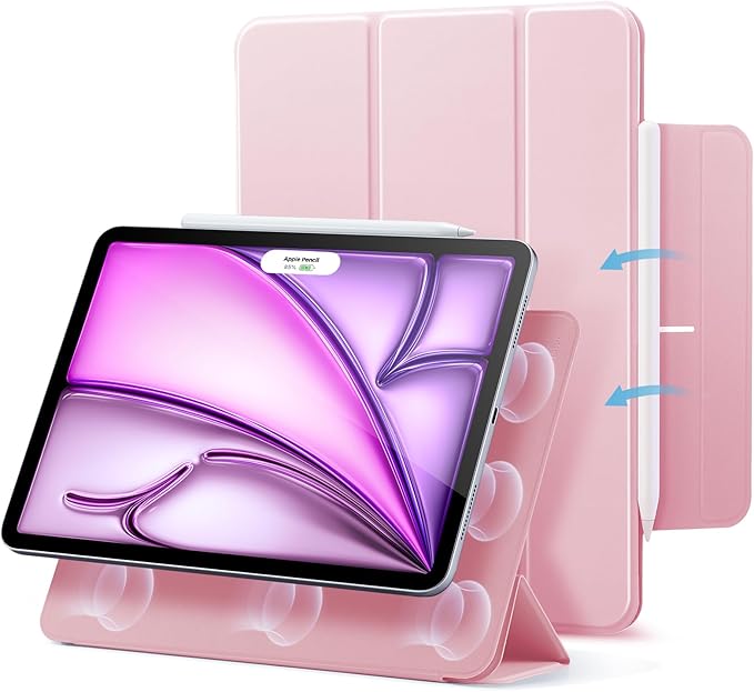 ESR for iPad Air 13 Inch Case M4/M3/M2 (2026/2025/2024) iPad Pro 12.9 Case Powerful Magnetic Attachment Slim Trifold Stand Case Supports Pencil Pro &amp Pencil (USB-C) Rebound Series Pink