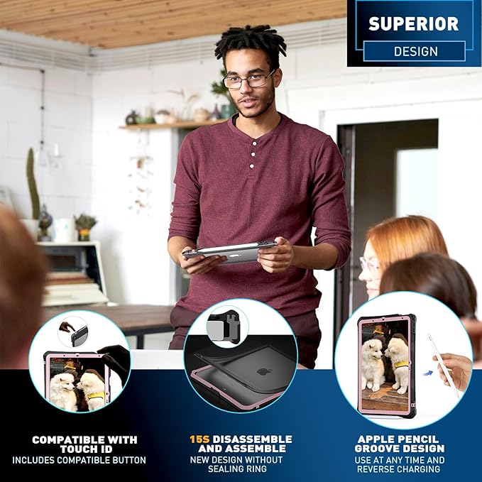 for iPad Air 11 Inch Case M2 iPad Air 6th/5th/4th Gen Case (2024/2022/2020) 10.9 Inch Shockproof Waterproof Cover Adjustable Kickstand/Pencil Holde with Built-in Screen Protector Purple