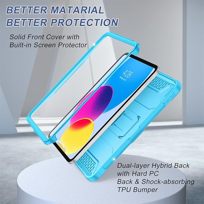 Soke Case for iPad (A16) 11th Generation 11-inch 2025 iPad 10th Generation 10.9-inch 2022 with Built-in Screen Protector and Kickstand Rugged Full Body Protective Cover - Cyan Blue
