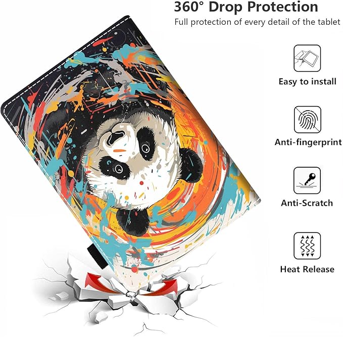 Case for All-New Amazon Kindle Fire HD 10 &amp 10 Plus Tablet 10.1 (13th/11th Generation 2023/2021 Release) - PU Leather Folio Case with Smart Auto Wake/Sleep Watercolor Panda