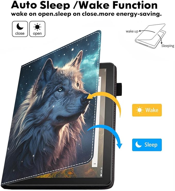 Case for All-New Amazon Fire HD 10 &amp 10 Plus Tablet 10.1 (13th/11th Generation 2023/2021 Release) Slim Stand Folio Cover with Card Slot &amp Auto Wake/Sleep - Wolf