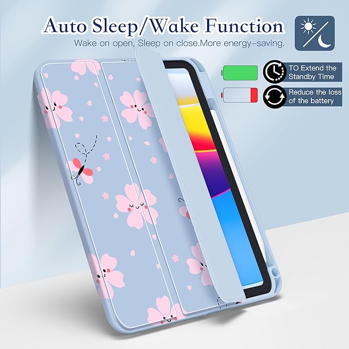 CISSOOK Case for iPad (A16) 11th Generation 11 inch 2025 iPad 10th Generation 10.9 inch 2022 Print Slim Stand Protective Cover with Hard PC Translucent Back Shell Cover Blue Cute Flower