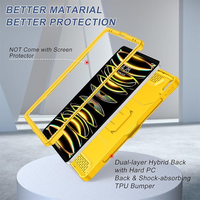 Soke Case for iPad Pro 12.9 Inch 6th/5th/4th Generation(2022/2021/2020 Release) Rugged Shockproof Protective Cover with Built-in Kickstand for Apple iPad Pro 12.9 - Lemon Yellow