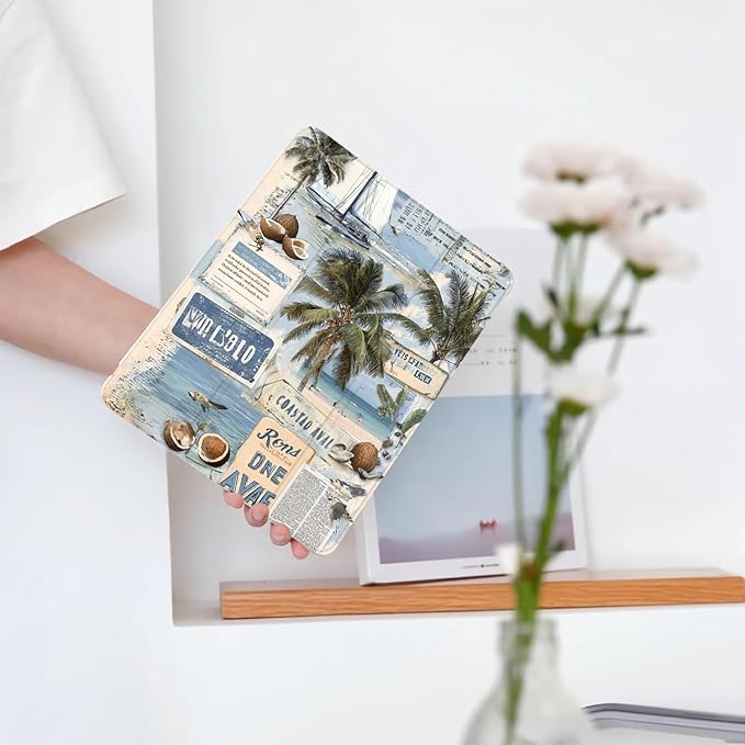 Sea Beach Newspaper for iPad Air 3 Case with Pencil Holder Auto Sleep/Wake White Leather Soft TPU Back Cover for iPad Pro 10.5 Inch 2017
