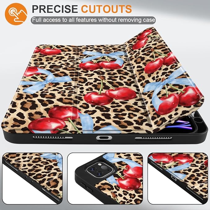 DONGKE Case for 2022/2021/2020/2018 iPad Pro 11 inch Gen 4/3/2/1 - Slim Protective Case - Built in Pencil Holder Support Charging - Trifold Stand &amp Sleep/Wake Cover- Leopard