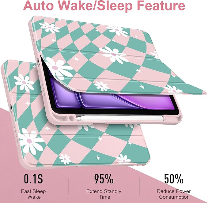 DONGKE Case for iPad Air 11-inch M4 2026 &amp M3 2025 &amp M2 2024 iPad Air 5th/4th Generation 10.9 2022/2020 [Built-in Pencil Holder] Clear Acrylic Back Trifold Stand Smart Cover Checkered &amp