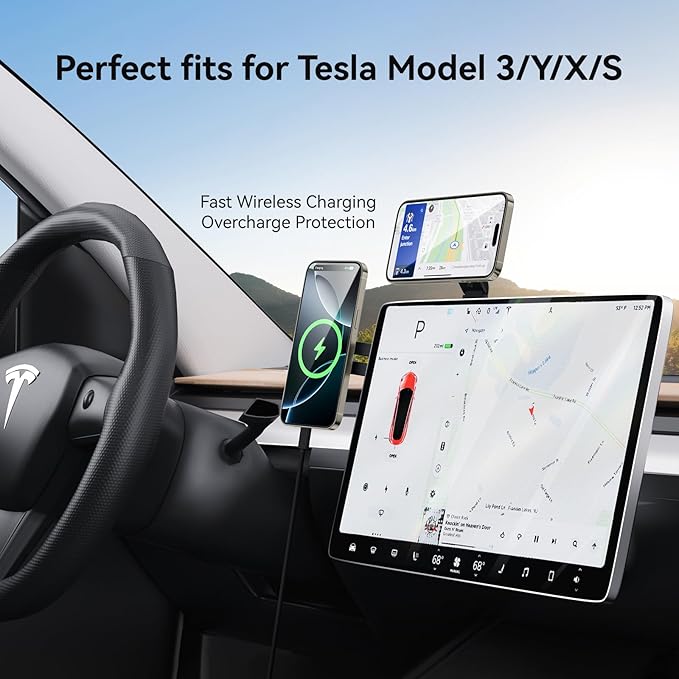 Laptop Phone Holder Magnetic Phone Stand 15W Fast Wireless Charger for MagSafe for iPhone 17/16/15/14/13/12 &amp All Phones for Tesla (Black)