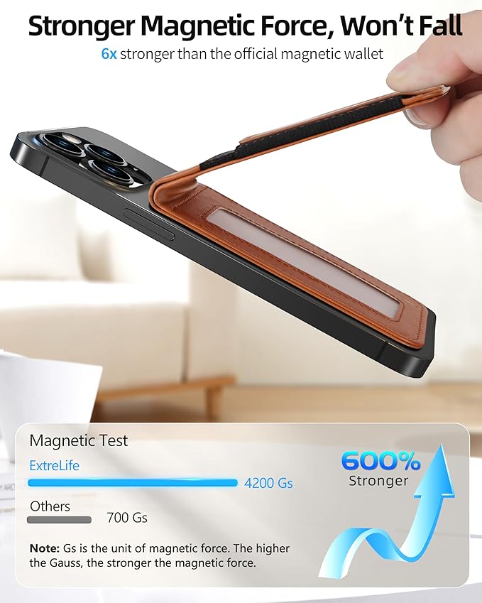 For Magsafe Wallet Stand Magnetic Wallet for iPhone 17/16/15/14/13/12 Series for iPhone Walletwith Adjustable Stand ID Window 4 Card Slots 10 Cards Holder Vegan Leather RFID Blocking Brown