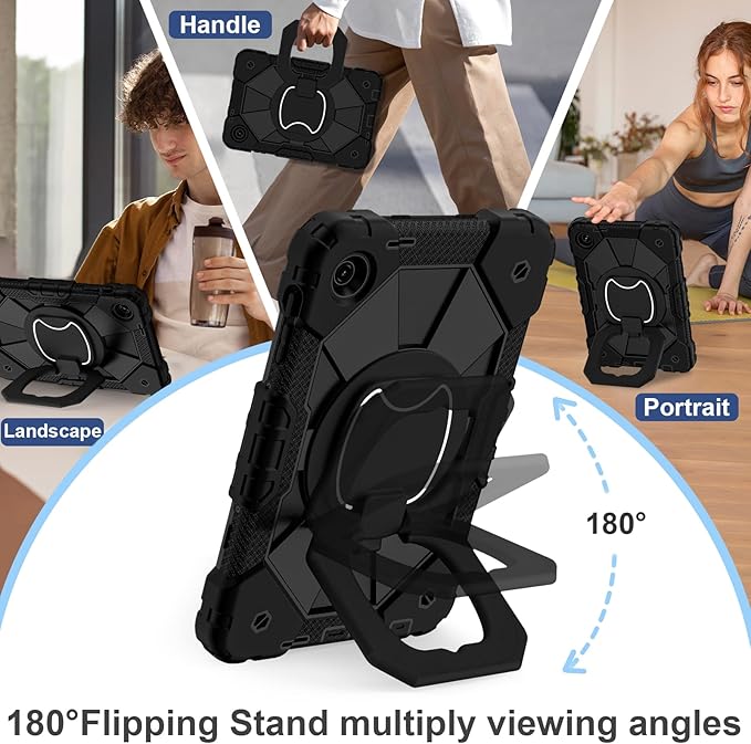 for T-Mobile Revvl Tab 2 Case 10.1 Inch 2025 Shockproof Cover for Revvl Tab 2 5G Tablet Case Kids with 360° Rotating Handle Stand Pen Holder Shoulder Strap Black