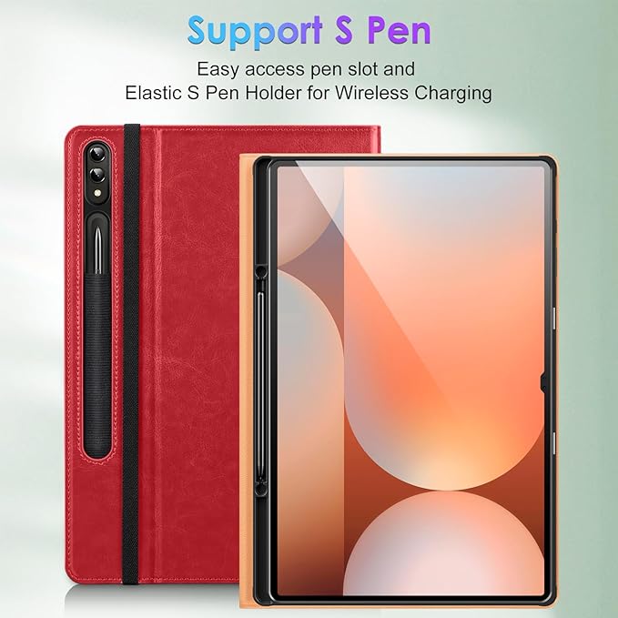 DTTO for Samsung Galaxy Tab S10 Ultra / S9 Ultra / S8 Ultra Case 2024/2023/2022 Premium Leather Business Folio Stand Cover with S Pen Holder for 14.6 Inch Tablet Auto Wake/Sleep Red