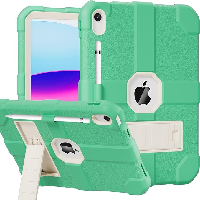 Case for iPad (A16) 11th Generation 11 Inch 2025 / iPad 10th Generation 10.9 Inch 2022 Rugged Heavy Duty Protective Cover [Built-in Pencil Holder ] for iPad 11/10 Gen (LightGreen)