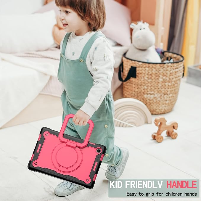 Dteck for Samsung Galaxy Tab A8 (SM-X200) Tablet Case 10.5 2022 Release Shockproof Rugged Hard Case for Kids with Rotate Handle and Kickstand Protective Cute Cover with Shoulder Strap Rose/Black