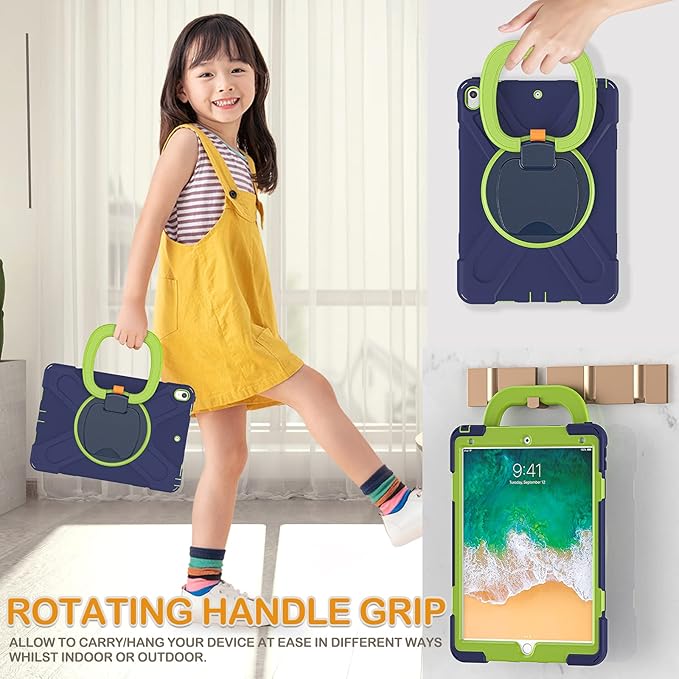 BRAECN Case for iPad Air 3 10.5 Inch 2019 Hybrid Shockproof Rugged Silicone Case with Pencil Holder Folding Hand Grip Stable KickstandCarrying Shoulder Strap for iPad Pro 10.5” 2017-Navy Green
