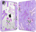 Tuiklol for iPad Pro 11 Inch Case M2 2022 Gen 4th -Built-in Pencil Holder Shockproof Cover Clear Transparent Back Shell Fit for iPad 11’’ 2021 2020 2018 Gen 3rd/2nd/1st for KidBow &amp Rose Purple