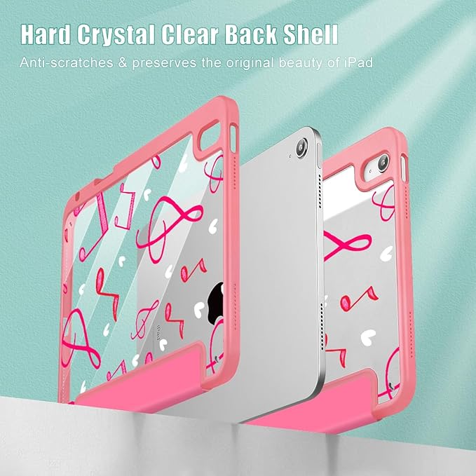 Case for iPad 11 inch A16 2025 Generation 11th / iPad 10.9 inch 2022 10th Gen Buit in Pencil Holder with Shockproof Cover Clear Transparent Back Shell Auto Wake/Sleep Cassette Tape
