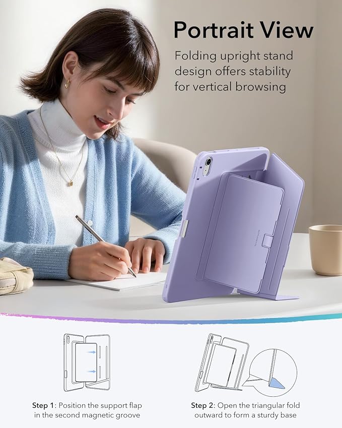 ESR for iPad Air 11 Inch Case M4/M3/M2 (2026/2025/2024) iPad Air 5th/4th Gen Case (2022/2020) Vertical Stand Cover Multi Stand Angles Ultra-Stable Cover with Pencil Holder Flip Series Purple