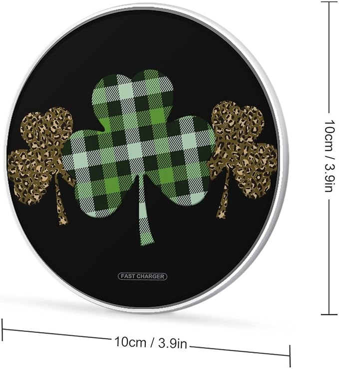 Checkered Plaid Clovers Leopard Print Phone Charger Magnetic Charging Pad Anti-Slip with USB Cable