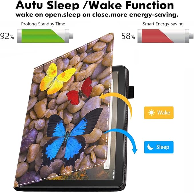 Case for All-New Amazon Kindle Fire 7 Tablet (7 12th Generation 2022 Release) Latest Model - PU Leather Folio Case with Smart Auto Wake/Sleep Cobblestone and Butterfly