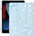 Cute Ribbon Bow for iPad 7th/8th/9th Generation Case with Pencil Holder Auto Sleep/Wake Blue Leather Soft TPU Back Cover for iPad 10.2 Inch 2019/2020/2021