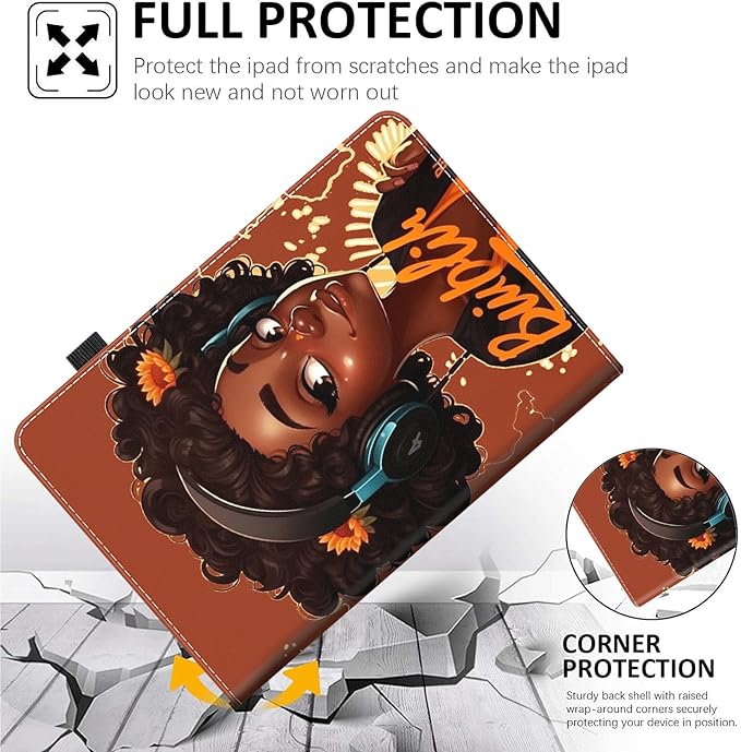 Case Fits Amazon Kindle Fire HD 8 &amp 8 Plus Tablet (12th Generation/10th Generation 2022/2020 Release) 8 Multi-Angle Smart Stand Cover Auto Sleep/WakeAfrican American Black Girl