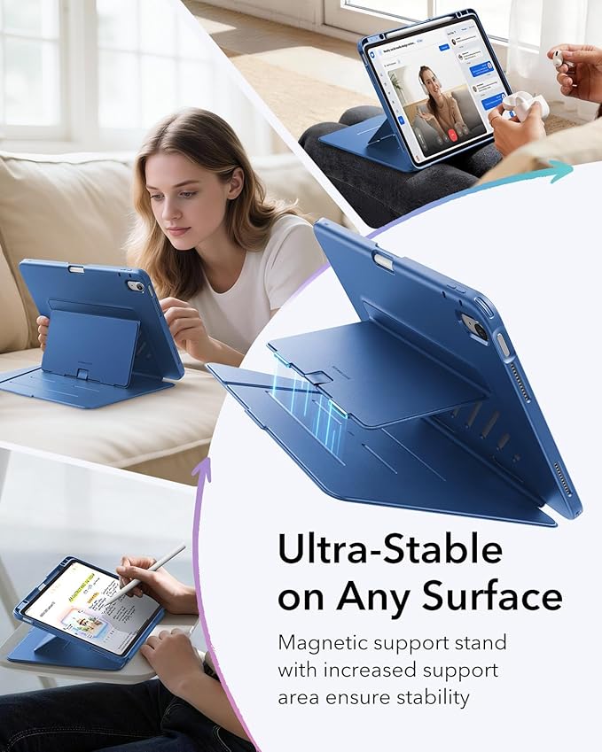 ESR for iPad Air 13 Inch Case M4/M3/M2 (2026/2025/2024) Vertical Stand Cover Multi Stand Angles Ultra-Stable Case with Pencil Holder Flip Series Blue