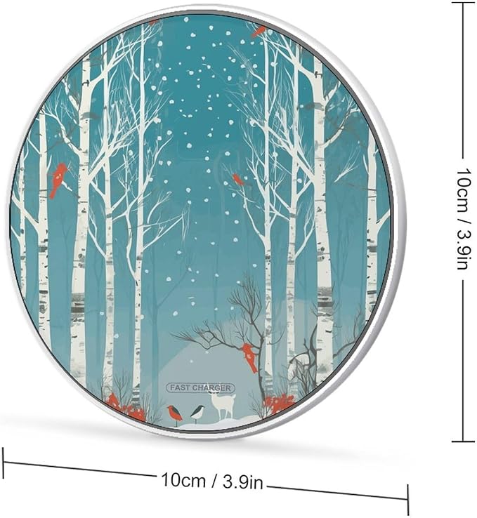 Merry Christmas Birch Tree Wireless Charger Fast Wireless Charging Pad with USB Cable 10W Anti-Slip Magnetic Wireless Charger Portable Slim Charger Puck Travel Charging Station