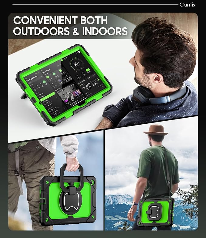 Cantis Case for Samsung Galaxy Tab A11 Plus 11 Inch 2026 (SM-X230/X236/X238) Shockproof Case for Tab A11+ with Screen Protector/Rotating Stand/Pen Holder/Shoulder Strap (Black+Green)