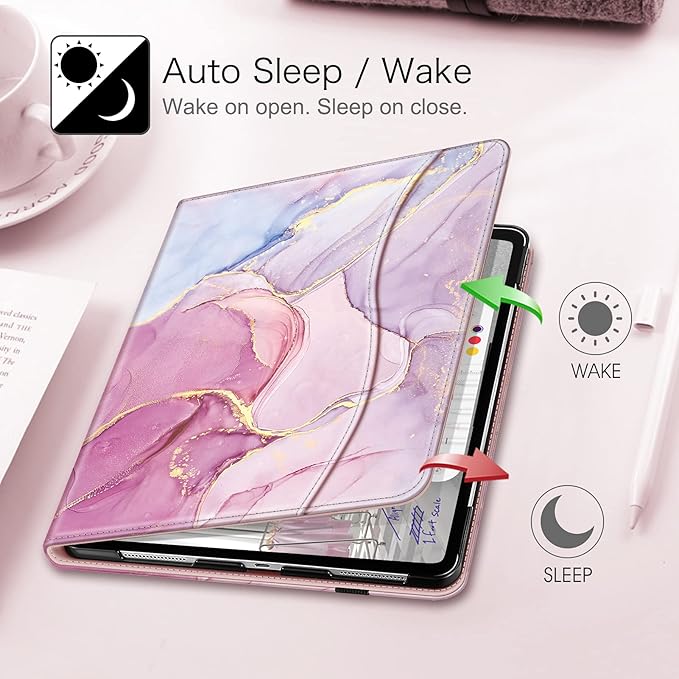 Fintie Folio Case for iPad Pro 12.9 6th Generation 2022 Multi-Angle Smart Stand Cover w/Pencil Holder &amp Pocket Also Fit iPad Pro 12.9 2021 5th &amp 2020 4th &amp 2018 3rd Gen Dreamy Marble