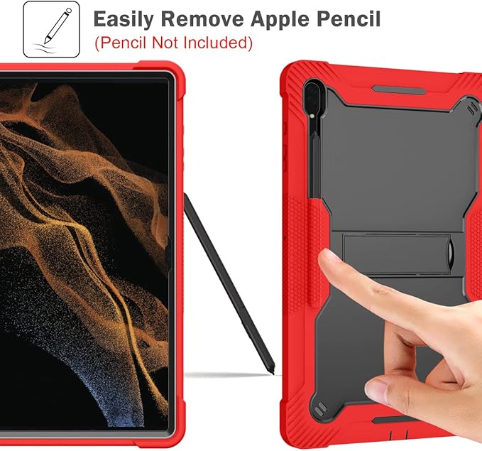 Protective Case Compatible with Samsung Galaxy Tab S9 Ultra 14.6 Inch 2023 Case with Built-in Stand Rugged Hybrid Shockproof Protective CoverCompatible with Samsung Galaxy Tab S9 Ultra(Red+Black)