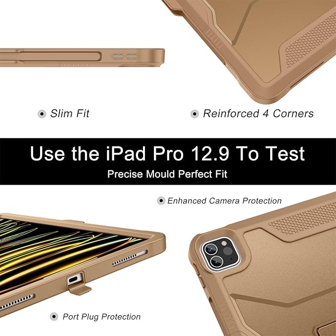 Soke Case for iPad Pro 12.9 Inch 6th/5th/4th Generation(2022/2021/2020 Release) Rugged Shockproof Protective Cover with Built-in Kickstand for Apple iPad Pro 12.9 - Light Brown