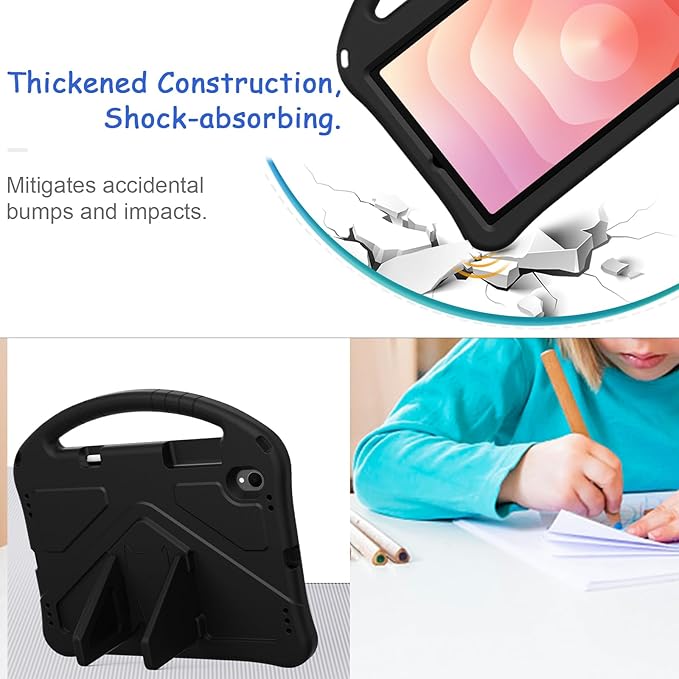 Kids Case for Samsung Galaxy Tab S11 2025 11 Tablet Techcircle Light Weight Shock Proof EVA Foam Handle Rugged Stand Protective Case Black