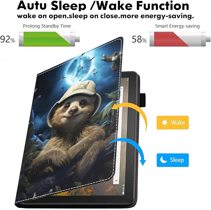 Case for All-New Amazon Kindle Fire HD 10 &amp 10 Plus Tablet 10.1 (13th/11th Generation 2023/2021 Release) - PU Leather Folio Case with Smart Auto Wake/Sleep Cute Sloth