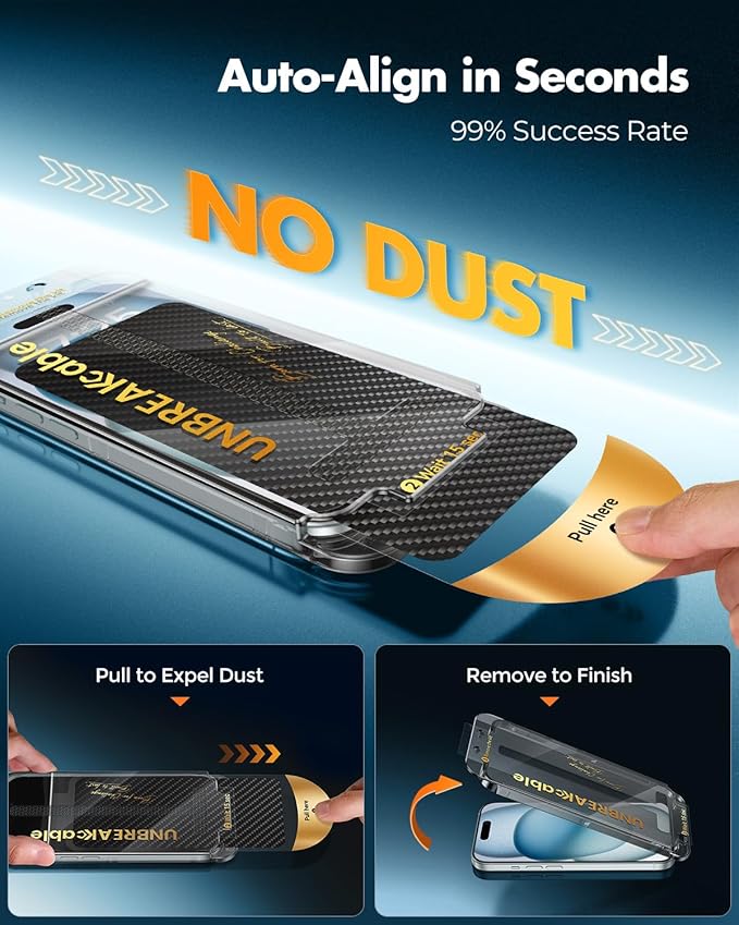 UNBREAKcable 2+2 Pack for iPhone 15 Screen Protector &amp Lens Protector [Military-Grade] [99% HD Clear] [Easy Install] 9H+ Shatterproof Tempered GlassBubble-Free &amp Anti-FingerprintCase Friendl