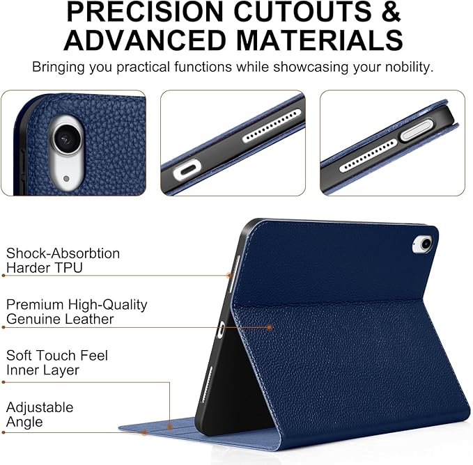 Genuine Leather Case for iPad 11th Gen 11 (2025/A16) &amp 10th Gen 10.9 (2022) | Slim Protective Cover with Adjustable Stand Auto Wake/Sleep Premium Leather | Blue