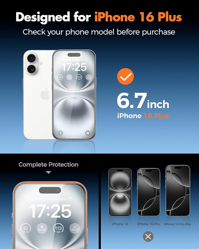 UNBREAKcable 4PCS Screen Protector for iPhone 16 Plus - 2 Privacy Tempered Glass+ 2 Clear Glass Double Shatterproof [Installation Frame] [9H Hardness] [Case Friendly] Anti-Scratch iPhone 6.7 inch