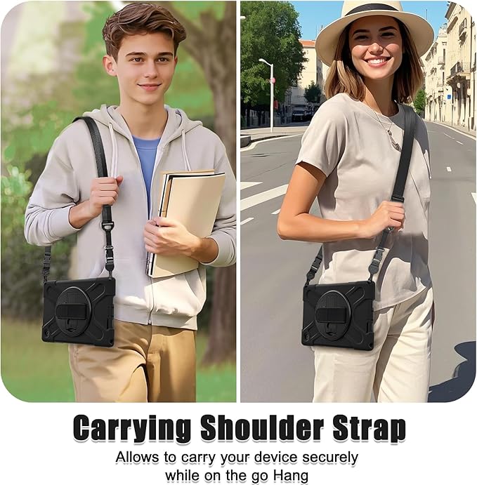 Tablet Case Compatible with Lenovo Tab 10.1(TB-311XU) /K10C TB311FU 2025 Case Protective Heavy Duty Rugged Shockproof Drop Protection Cover Shoulder Strap for Kids Silicone Cover(Black)