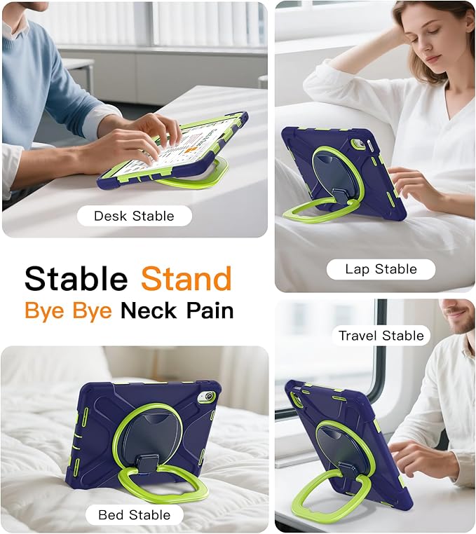 BATYUE Case for iPad (A16) 11th/10th Gen 11''/10.9'' 2025/2022 - Heavy Duty Shockproof Cover with 360° Rotating &amp 180° Folding Stand Screen Protector Shoulder Strap &amp Pencil Holder | NavyLim