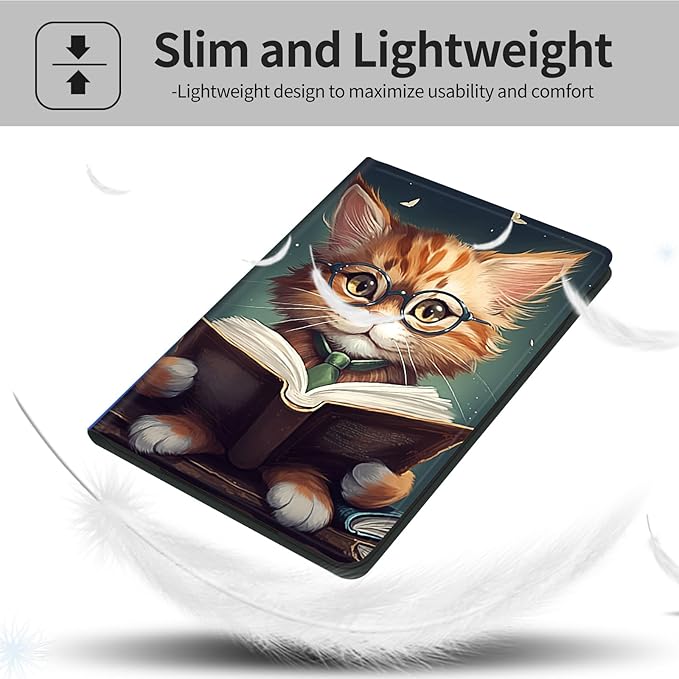 Case for All-New Amazon Fire HD 8 &amp 8 Plus Tablet (12th Generation/10th Generation 2024/2022/2020) 8PU Leather Slim Standing Smart Cover Case with Auto Sleep/WakeReading Cat