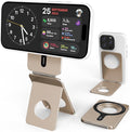 Cell Phone StandAdjustable Height and Angle Foldable Phone Holder for Desk Aluminum Cell Phone HolderStrong Magnetic Phone Stand Compatible with iPhone 16/15/14/13/12 Series (Desert Gold)