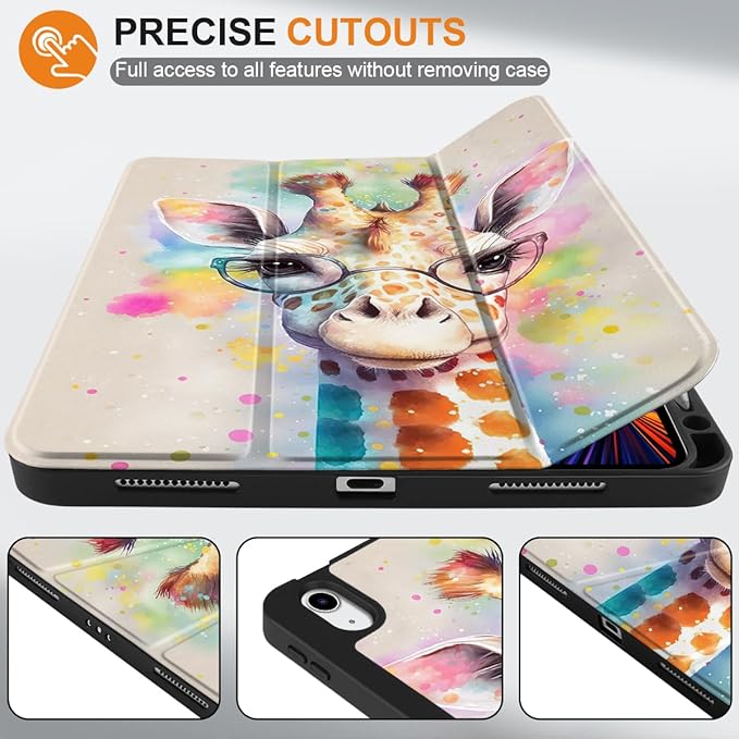 MEEgoodo for M4/M3/M2 iPad Air 11 inch Case 2026 2025 2024Case for iPad Air 5th Generation/iPad Air 4th Gen 10.9 inch 2022 2020 Tablet Cover with Soft TPU Back Shell Giraffe