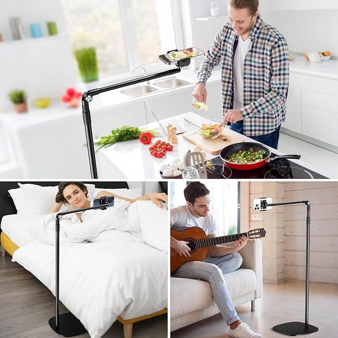 elitehood Floor Phone Stand Overhead Video Recording 360 Degrees Swivel Tilt Adjustable iPhone Stand for Bed Chair Desk Floor Phone Holder Compatible with iPhone 15 14 13 12 Android Phone