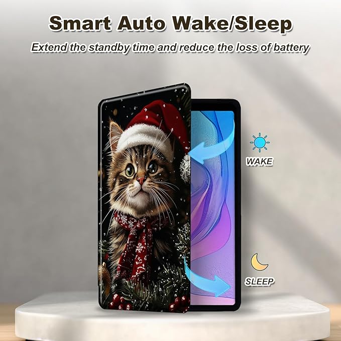 Case for Kindle Fire HD 8 &amp 8 Plus Tablet(12th/10th Gen 2024/2022/2020) 360 Degree Rotating Swivel Stand Flip Cover with Auto Sleep/Wake Christmas Cat