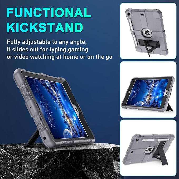 Case for iPad 9th/8th/7th Generation 2021/2020/2019(10.2 inch) Heavy Duty Shockproof Rugged Protective 10.2 Cover with Built-in Stand for iPad 9 8 7 Gen(Black+Gray)