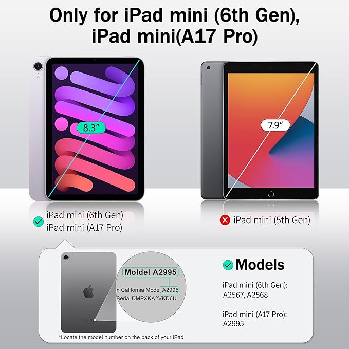 May Chen Slim Case for iPad mini 7 (A17 Pro 7th Generation) 2024 / iPad mini 6 (6th Gen) 8.3 Inch [Built-in Pencil Holder] Shockproof Cover Clear Clear Back Shell Auto Wake/Sleep Green Stars Bow
